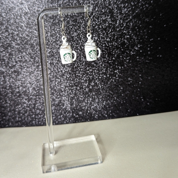 Coffee with whipped cream white drop earrings - Picture 2 of 7